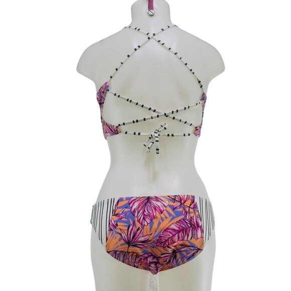 SALT + COVE Womens Swimsuit 2-Piece Poly Colorful Floral Size Top M/Bottom L - Picture 4 of 9